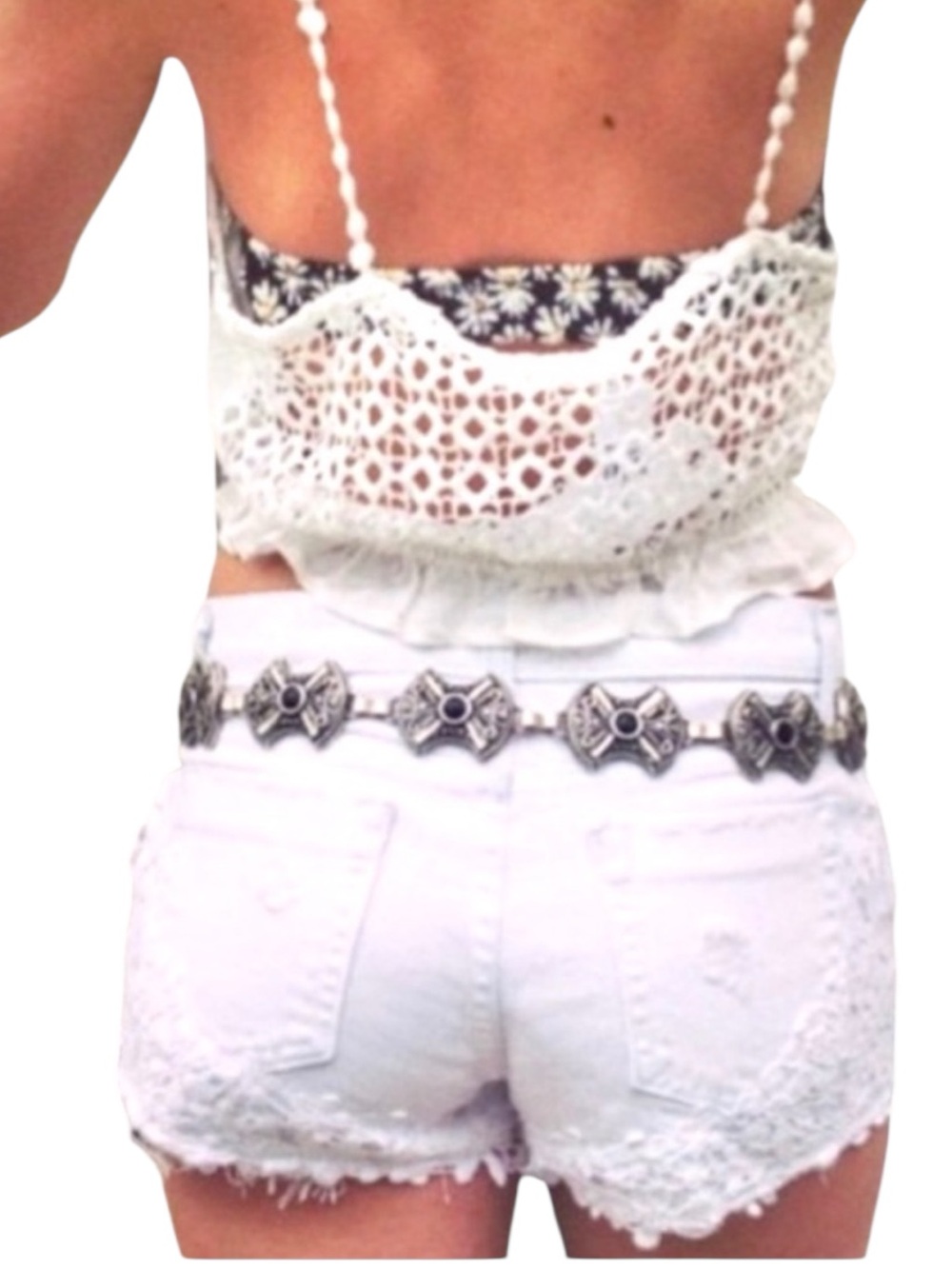 LF CARMAR White Floral Crochet Lace Trim Shorts Size 23